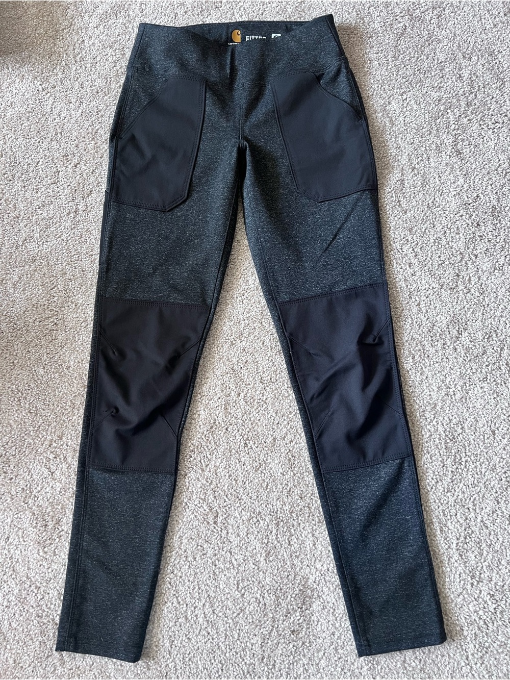 Carhartt ForceFitted Black Heathered Work Leggings with Pocket and Knee Panels